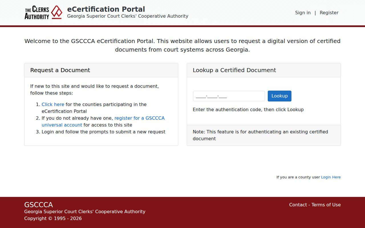 Elbert County civil court dockets Georgia eCertification portal
