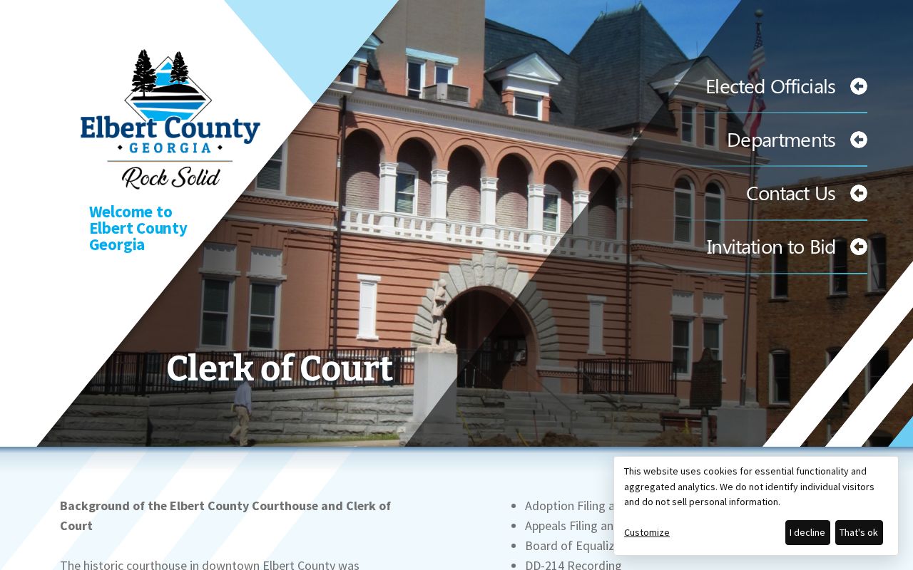 Elbert County court docket Clerk of Court page