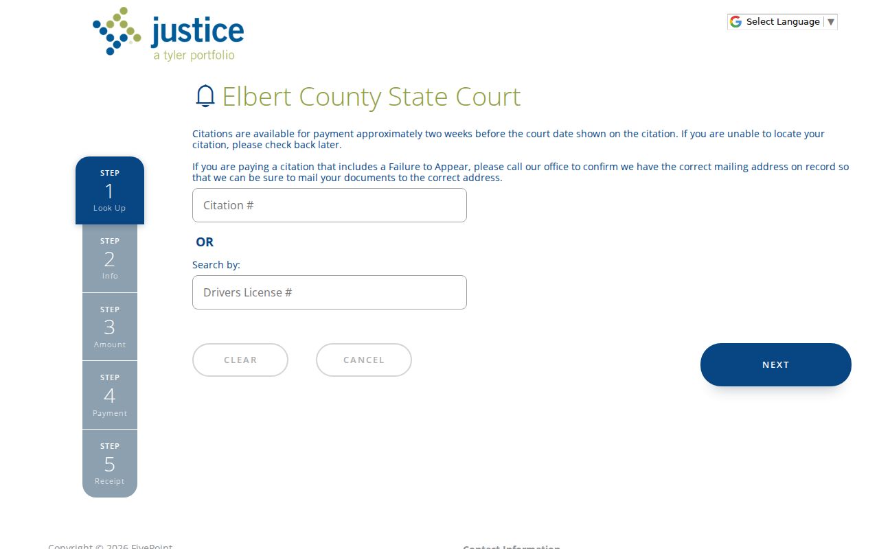 Elbert County traffic court records Five Point payment page